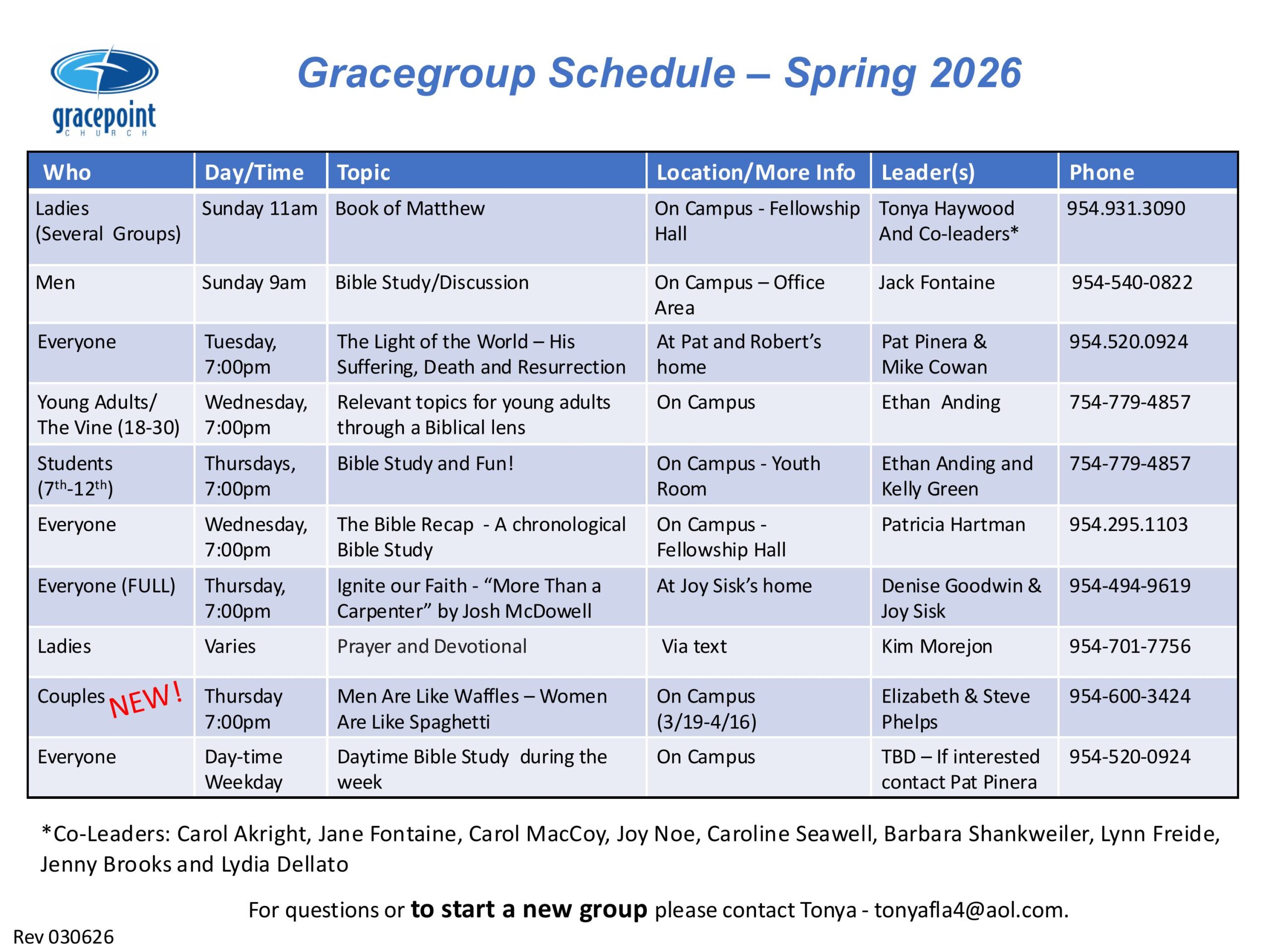GG schedule 2026 Spring