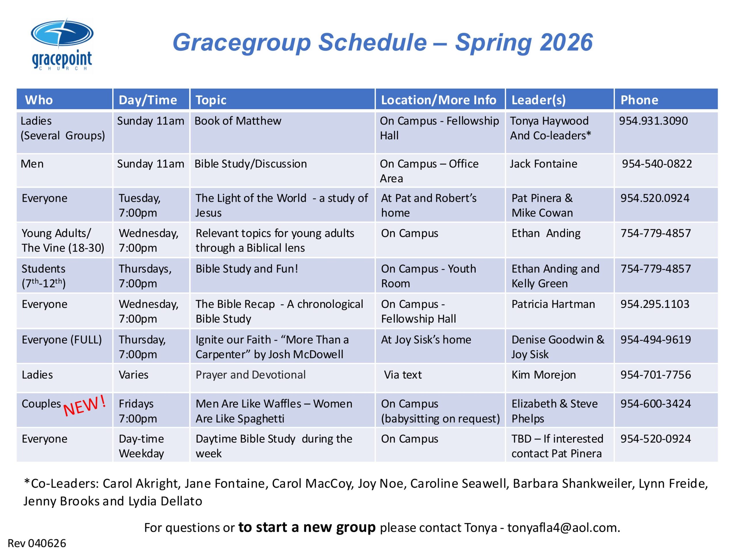 GG Schedule Spring 2026